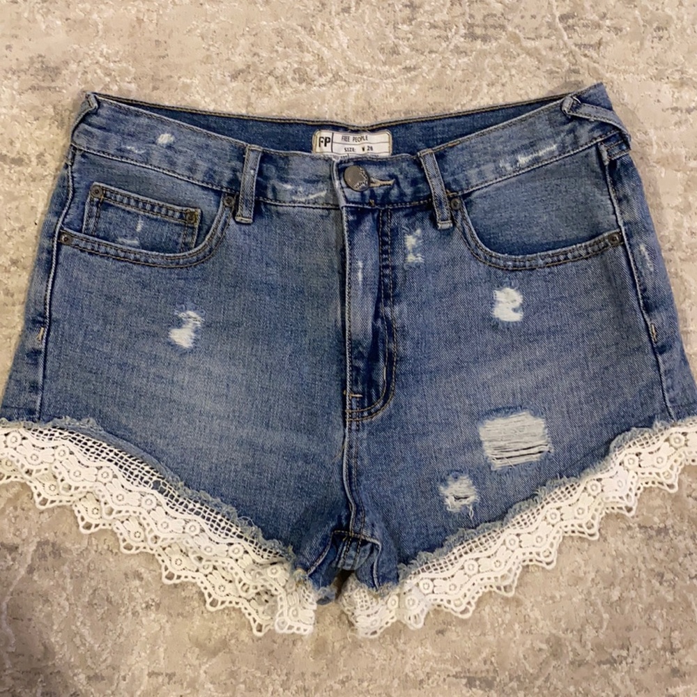 Free People lace fringe shorts